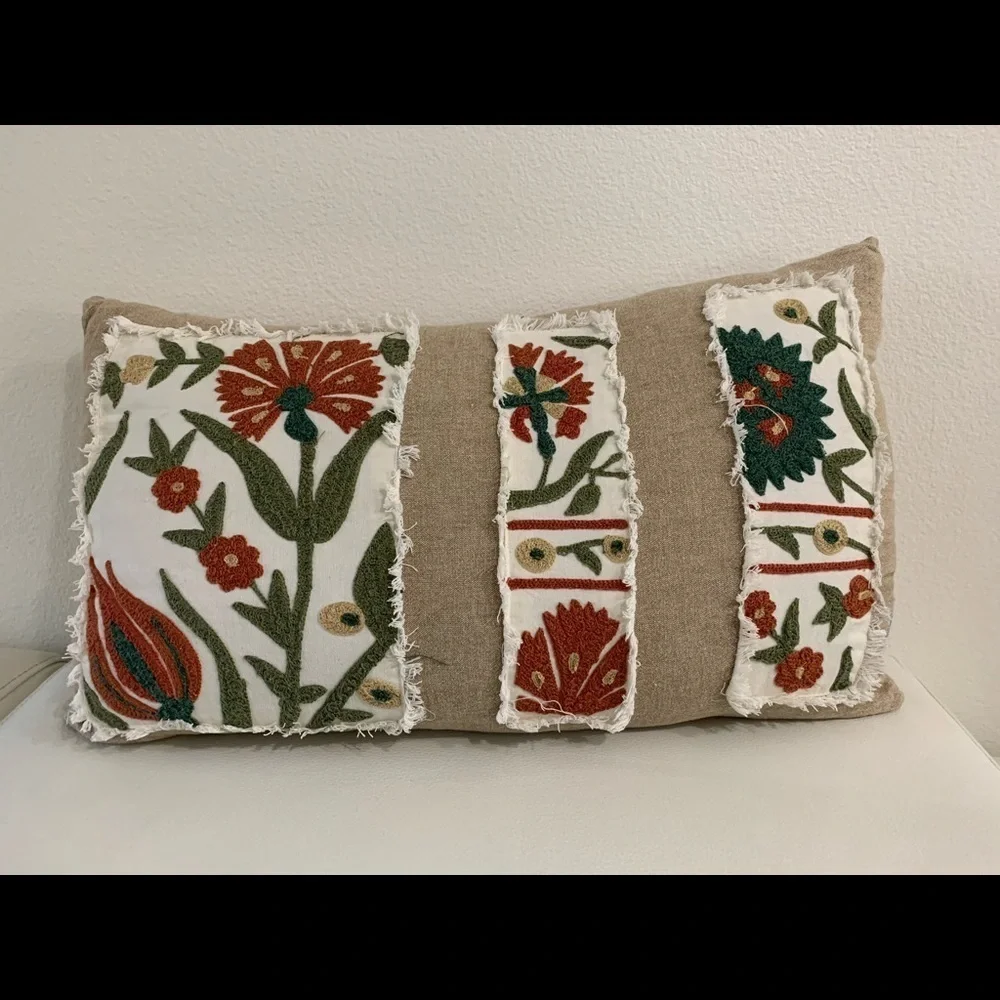 Shabby chic Floral Accent Pillow - Tan and Green